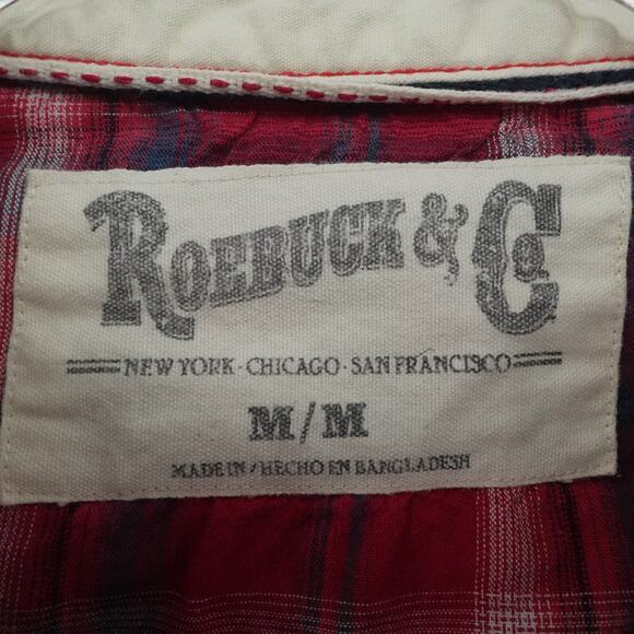 Western Pearl Snap Shirt Mens Medium Red Plaid Rockabilly Western Lightweight - Picture 3 of 10